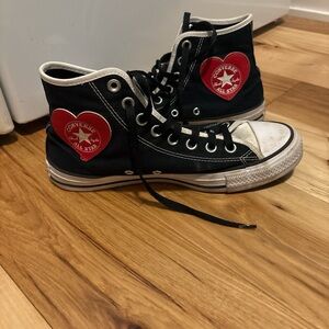 Converse Chuck Taylor Black High-Top All Star Sneakers with Red Heart Patch